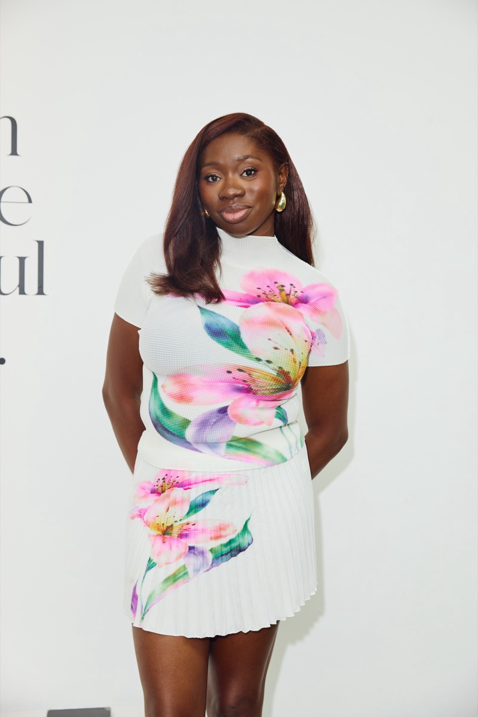 Tobi Oredein in a white floral dress at the Black Ballad Weekender 2026